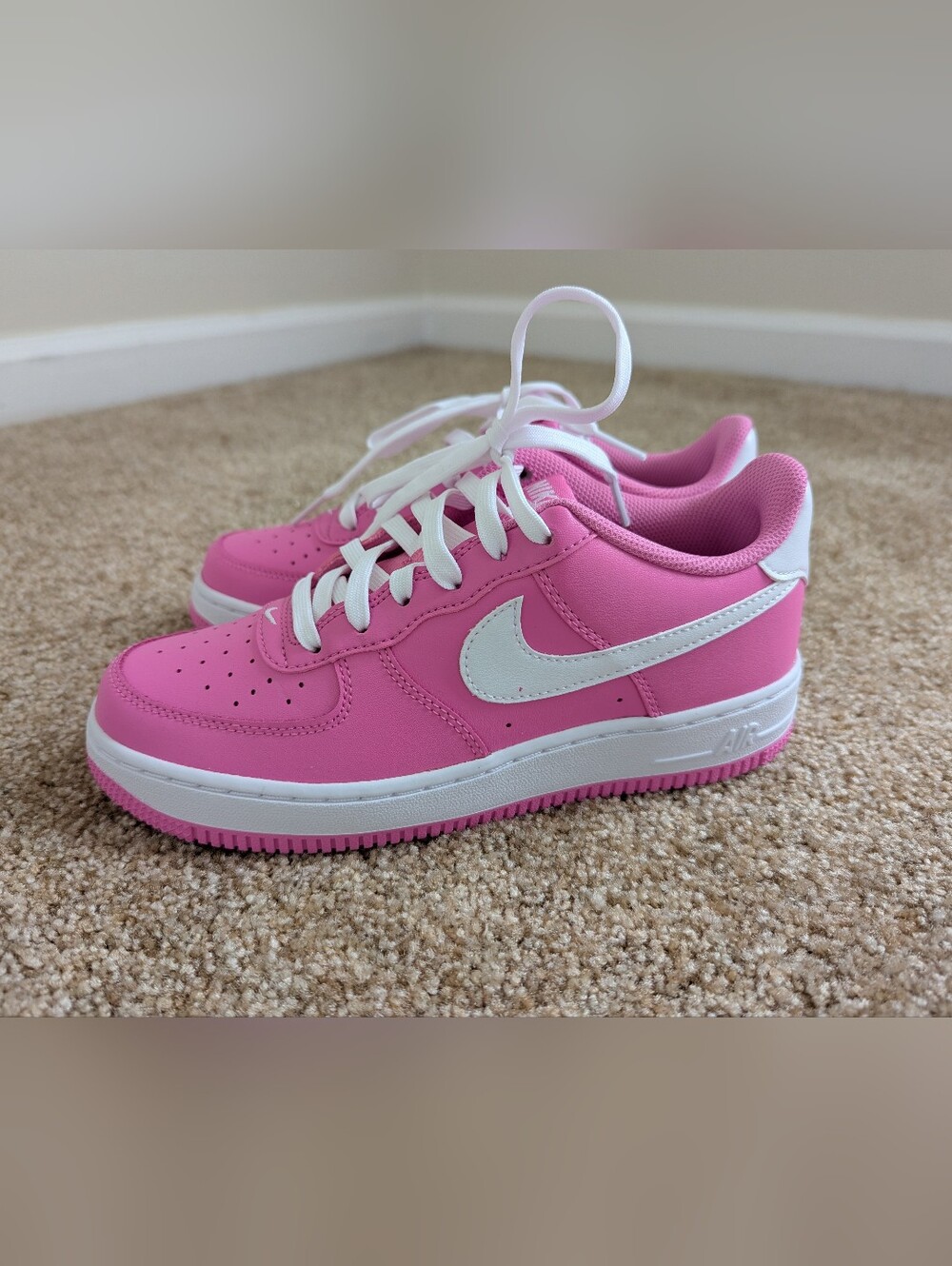 Nike Pink and White Air Force 1s
